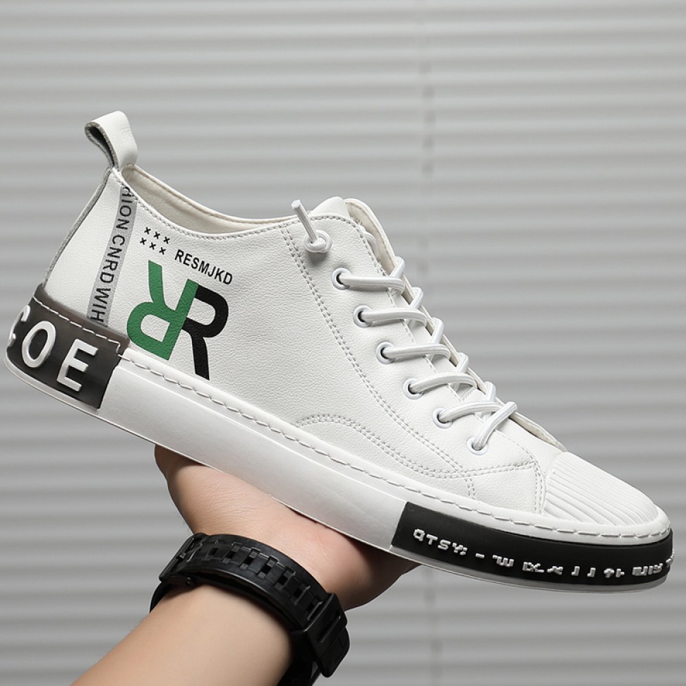 Summer Men's Board Shoes Soft Leather White Trendy Shell-Toe Daily Casual Shoes