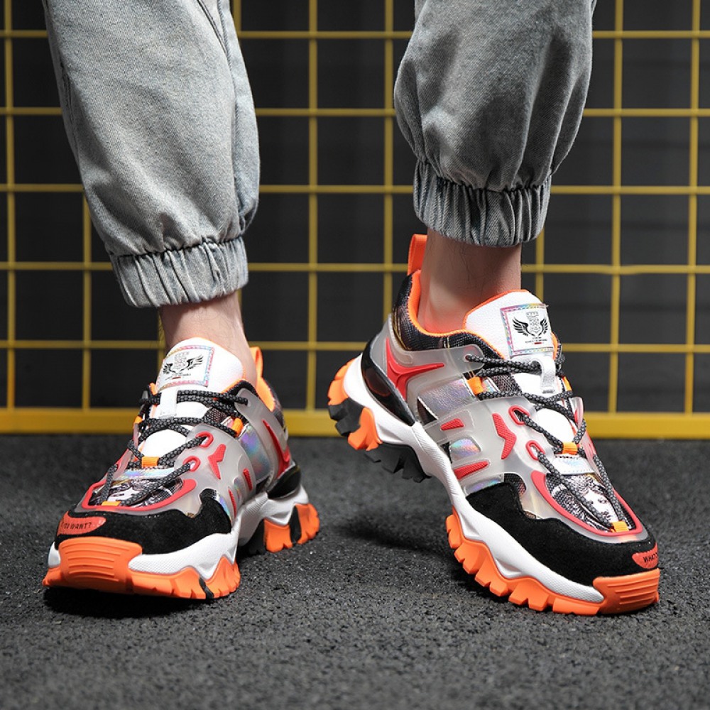 Spring New Sports Running Sneakers Thick-Soled Flying Woven Personality Hip-Hop Trendy Shoes